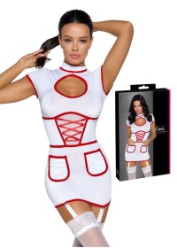 Déguisement femme infirmière - coupe ajustée et élégante - Détails croix rouge et tablier pour un look coquin professionnel