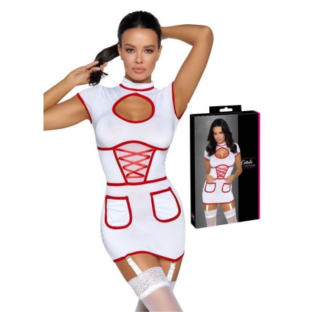 Déguisement femme infirmière - coupe ajustée et élégante - Détails croix rouge et tablier pour un look coquin professionnel