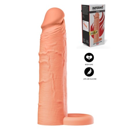 Gaine pénis en silicone touché réaliste avec anneau maintien pour sécuriser le port