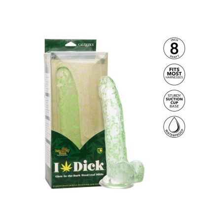 Gode ventouse en jelly transparent avec des petites feuilles LEAF phosphorescentes à l’intérieur