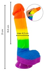 Sextoy pénétrant mixte en forme de pénis mais aux couleurs du drapeau de la pride