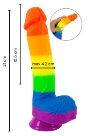 Sextoy pénétrant mixte en forme de pénis mais aux couleurs du drapeau de la pride