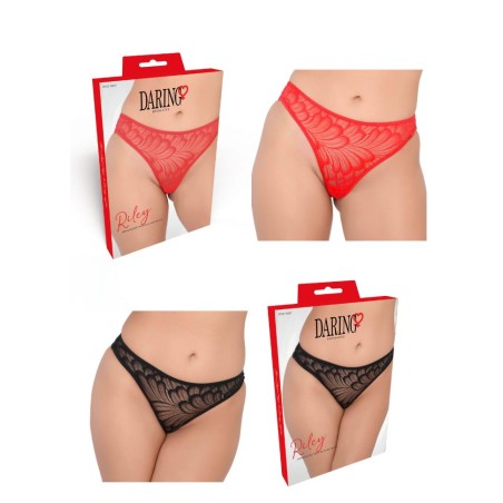 String sexy pour femme en dentelle rouge ou noire avec tulle dans le dos - Sophie Libertine
