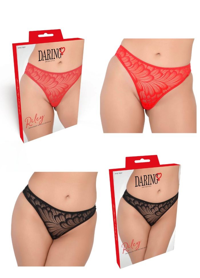 String sexy pour femme en dentelle rouge ou noire avec tulle dans le dos - Sophie Libertine