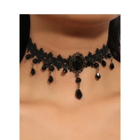 Collier ras de cou en dentelle brodée noire en vente chez Sophie Libertine Vannes