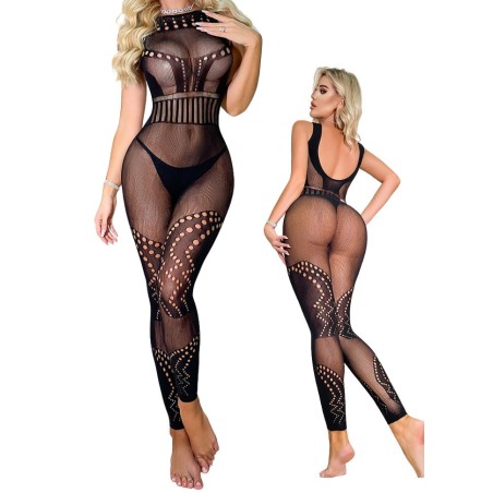 Combinaison sexy pour femme en mélange de maille résille et opaque - Sophie Libertine Vannes