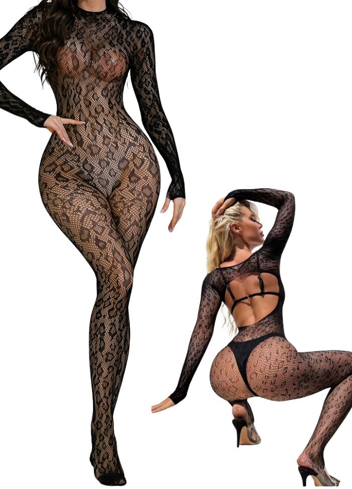 Combinaison sexy fermé entre les jambes - motif léopard - Sophie Libertine Vannes