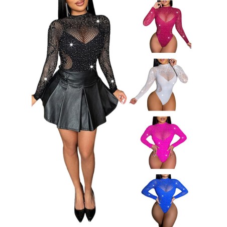 Body lingerie sexy pour femme en résille noire avec strass - Sophie Libertine Vannes
