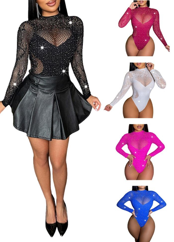 Body lingerie sexy pour femme en résille noire avec strass - Sophie Libertine Vannes