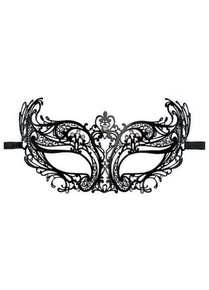 Très joli masque en métal noir avec lien en ruban - Love Store Sophie Libertine Vannes
