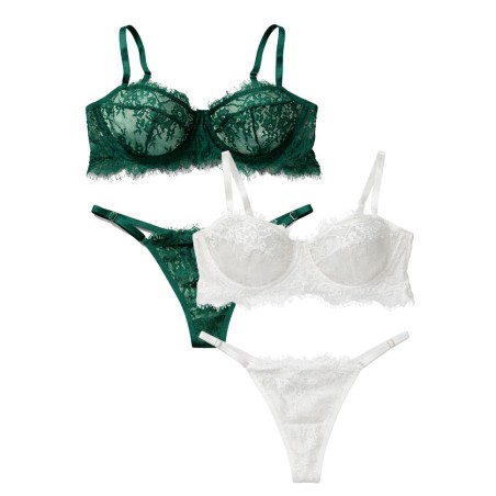 Ensemble de lingerie grande taille en dentelle vert ou blanc - Sophie Libertine Vannes