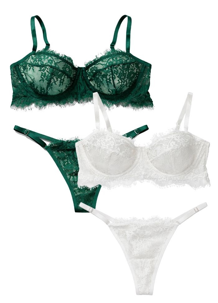 Ensemble de lingerie grande taille en dentelle vert ou blanc - Sophie Libertine Vannes