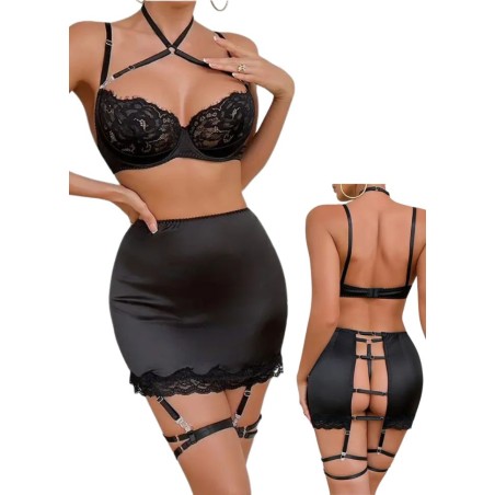 Ensemble de lingerie coquine pour femme  avec collier ras de cou amovible - Lingerie petit prix Sophie Libertine