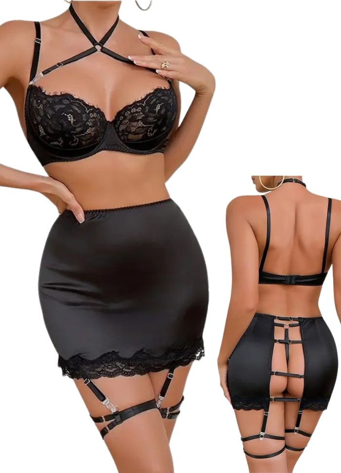 Ensemble de lingerie coquine pour femme  avec collier ras de cou amovible - Lingerie petit prix Sophie Libertine