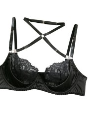 Soutien gorge en dentelle et satin noir avec tour de cou amovible - Lingerie coquine à petit prix