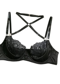 Soutien gorge en dentelle et satin noir avec tour de cou amovible - Lingerie coquine à petit prix