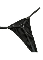 String sexy pour femme - Lingerie en satin noire à ficelles ajustable sur les hanches