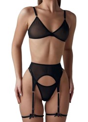 Lingerie coquine pour femme a petit prix en tulle noir transparent Sophie Libertine Vannes