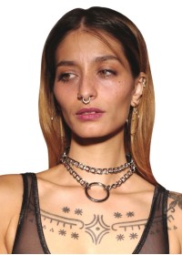 Collier étrangleur pour soumis et soumises en cuir noir avec chaine argenté