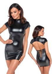 Robe courte et sexy pour femme avec dos nu et laçage sur les fesses - F309 Noir HandMade à Vannes