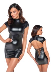 Robe courte et sexy pour femme avec dos nu et laçage sur les fesses - F309 Noir HandMade à Vannes