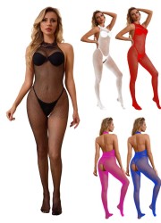 Combinaison ouverte en résille noire rouge fuchsia blanc ou bleu - Sophie Libertine Vannes