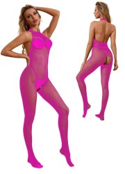 Combinaison ouverte en résille rose fuchsia - Sophie Libertine Vannes