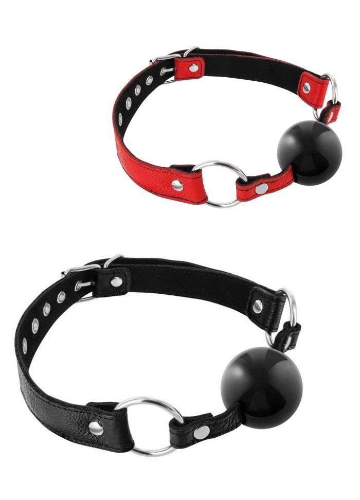 Bâillon bouche en forme de boule en silicone avec sangles en cuir - Sophie Libertine