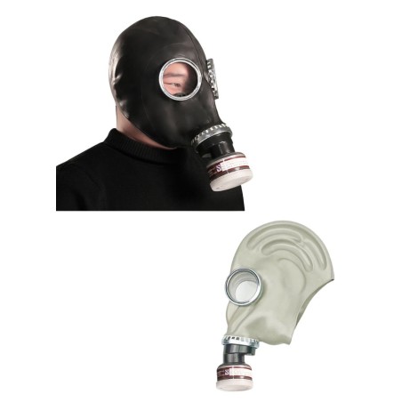 Masque a gaz en latex noir ou gris avec cartouche