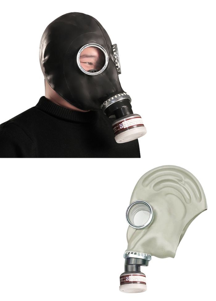 Masque a gaz en latex noir ou gris avec cartouche