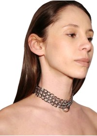 Collier Femme en cuir noir et chaine argenté avec anneau d'attache - Sophie Libertine Lorient