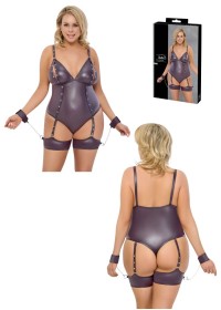 Body sexy grande taille en wetlook violet - Sophie Libertine Vannes