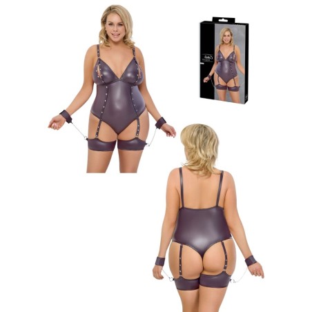 Body sexy grande taille en wetlook violet - Sophie Libertine Vannes