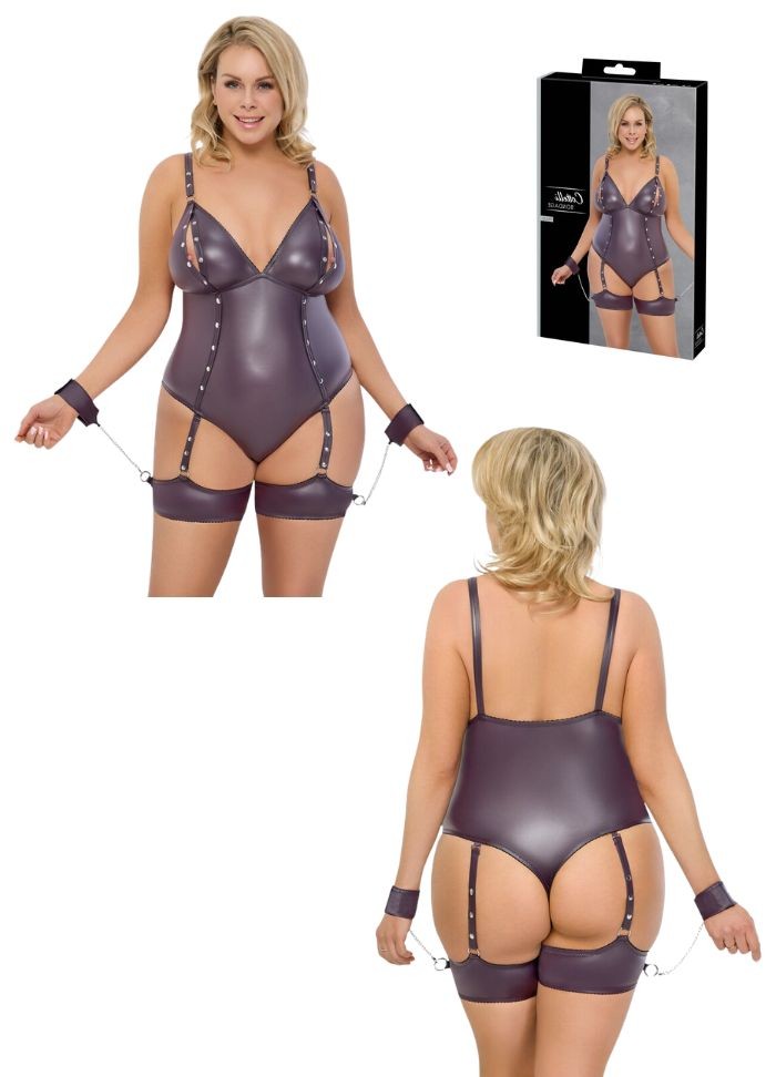 Body sexy grande taille en wetlook violet - Sophie Libertine Vannes