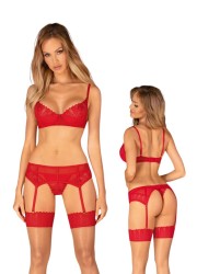 Lingerie sexy femme en dentelle rouge avec soutien-gorge, string et porte-jarretelles - Sophie Libertine Vannes