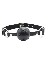 Baillon noir en simili avec boule perforé - accessoires bdsm a petit prix pour commencer