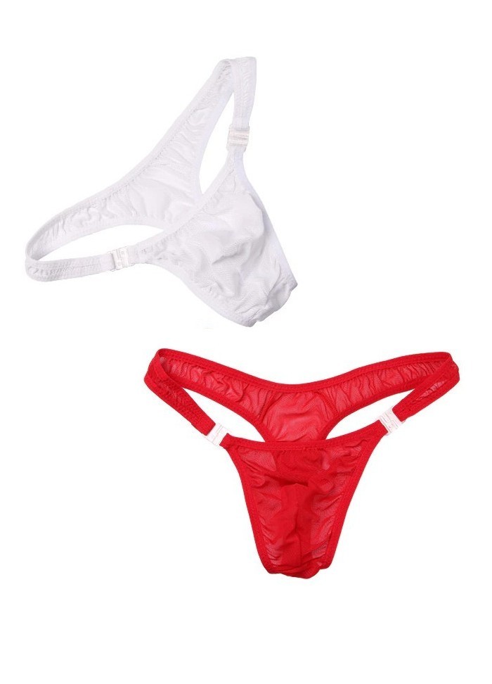 Belly String homme tulle transparent Strip Tease rouge ou blanc