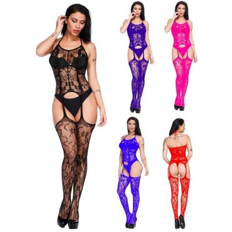 Combinaison sexy lingerie ouverte résille style porte jarretelle Andrea  sophie libertine