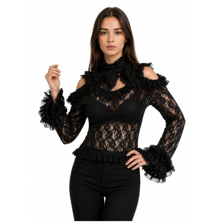 Top en dentelle noir transparent modèle queen de la marque Burleska